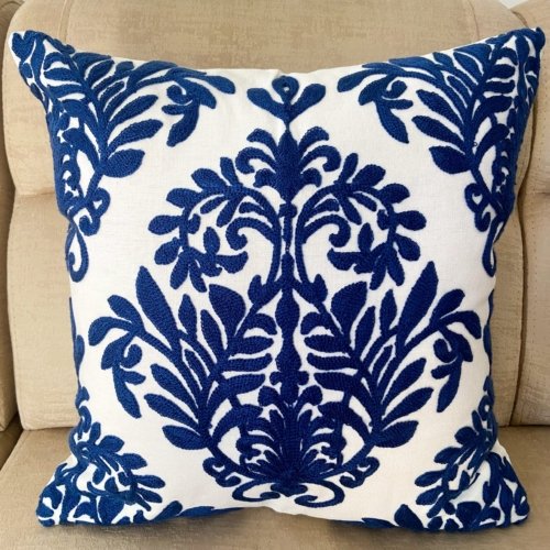 Funda Cojin Bordado Lianas Azul 45x45cm