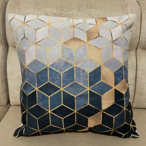 Funda Cojin 3D Cubos Azul/Dorado 45x45cm