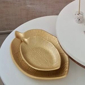 Centro de Mesa Madera Hoja Dorada  Setx2 35x22 cm; 25X14 cm