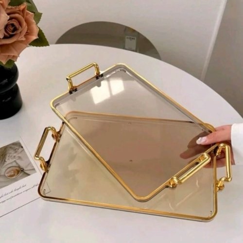 Centro de Mesa Bandeja Acrílica Bronce/Dorado con Manija